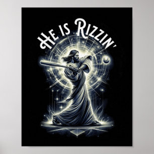 Affiche Il Est Rizzin Jésus Jouer Baseball Fun Sports Riz
