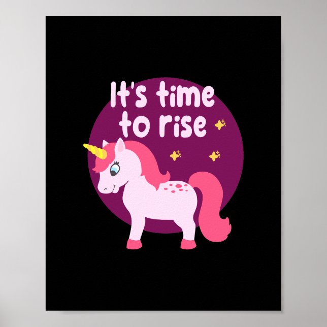 Affiche Il est temps de lever Kawaii mignon licorne rose (Devant)