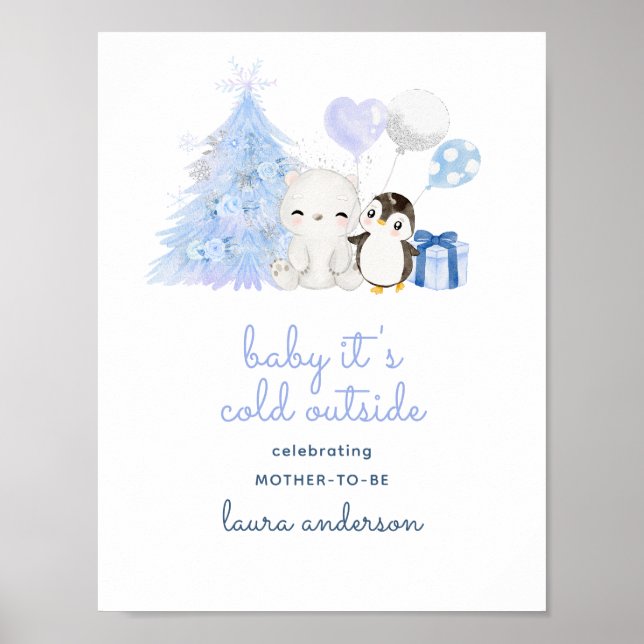 Affiche Il fait froid à l'extérieur Baby shower d'hiver aq (Devant)
