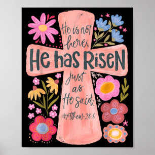 Affiche Il n'est pas ici il est ressuscité Floral chrétien