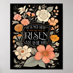 Affiche Il n'est pas ici Il est ressuscité Floral chrétien