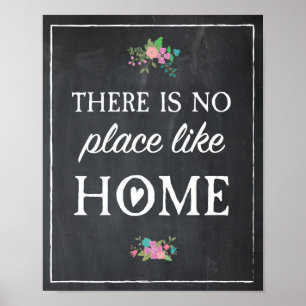 Affiche Il n'y a pas d'endroit comme Home Chalk Floral Pos