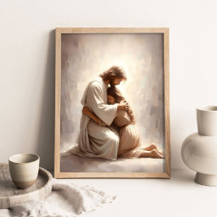 Affiche Il t'aime, Art chrétien, Jésus étreignant une femm