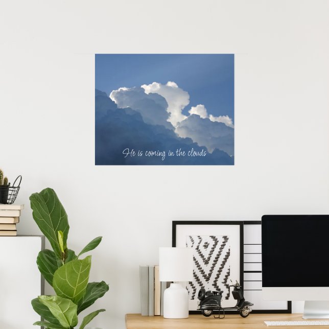 Affiche Il vient dans les nuages Citation chrétienne (Bureau à domicile)