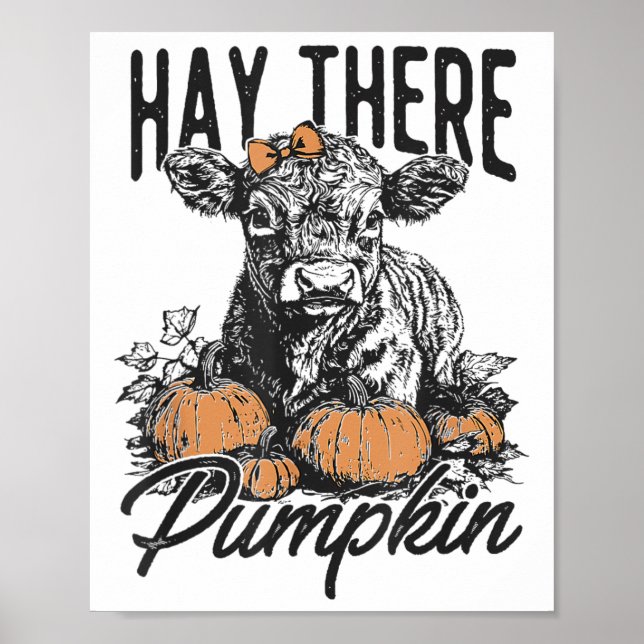 Affiche Il y a là citrouille mignonne vache ferme automne  (Devant)