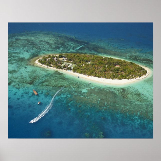 Affiche Île au trésor Resort et bateau, Fidji (Devant)