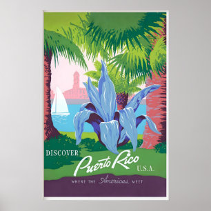 Affiche Île caraïbe de Porto Rico États-Unis Vintage
