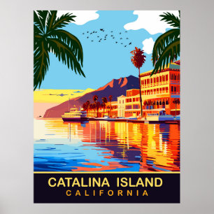 Affiche Île Catalina, Californie, reflets dans l'eau, voya