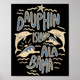 Affiche Île Dauphin Alabama Océan Amoureux des Dauphins Ré