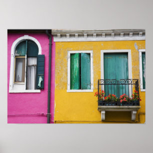 Affiche Île de Burano, Burano, Italie. Coloré 5