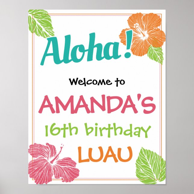 Affiche Île de couleurs vives Fête d'anniversaire Luau (Devant)