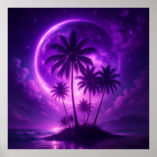 Affiche Île de la Lune Violette Paysage de Rêve