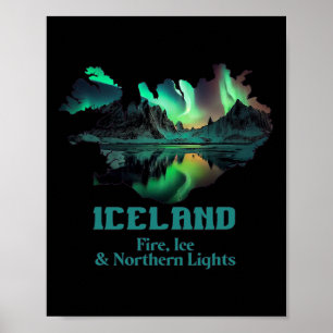 Affiche Île de l'Aurore Boréale Nature Feu Glace Camping R