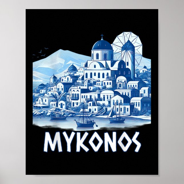 Affiche Ile de Mykonos Grèce Souvenir grec été Vacati (Devant)
