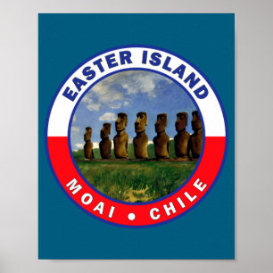 Affiche Île de Pâques chili t shirt aquarelle 