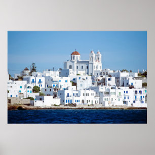 Affiche Île de paros avec le village de naoussa