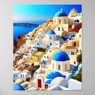 Affiche Île de Santorin Grèce Peinture Art numérique