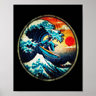 Affiche Île de surf rétro vintage Ukiyo-e Japon plage M