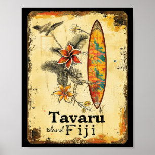 Affiche Île de Tavaru Fidji Planche de surf Surfiste Plage