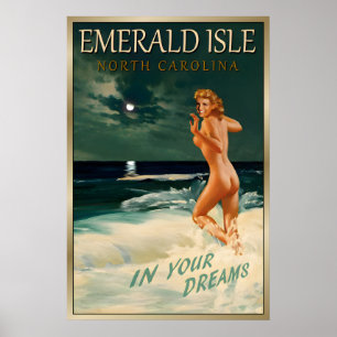 Affiche ÎLE D'ÉMERAUDE Caroline du Nord Marilyn Monroe Voy