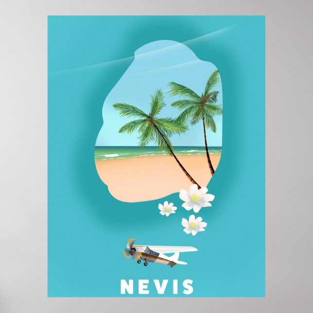 Affiche Île des Caraïbes Nevis Carte illustrée. (Devant)