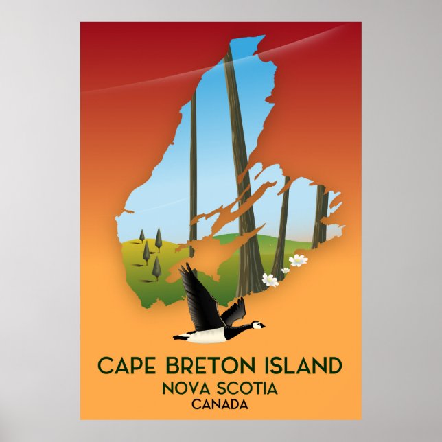 Affiche Île du Cap-Breton Nouvelle-Écosse Carte du Canada (Devant)
