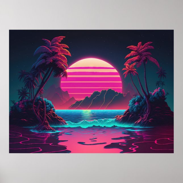 Affiche Île électrique : Vibes Synthwave au Paradis (Devant)