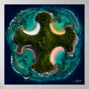 Affiche Île en forme de croix, criques multicolores vue sa