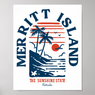 Affiche Île Merritt Floride Rétro Surfeur Plage Vintage