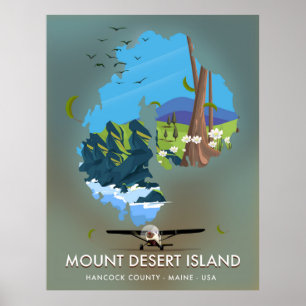 Affiche Île Mount Desert, comté de Hancock, Maine, États-U