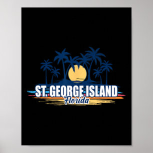 Affiche Île St George Floride Planche de Surf Rétro