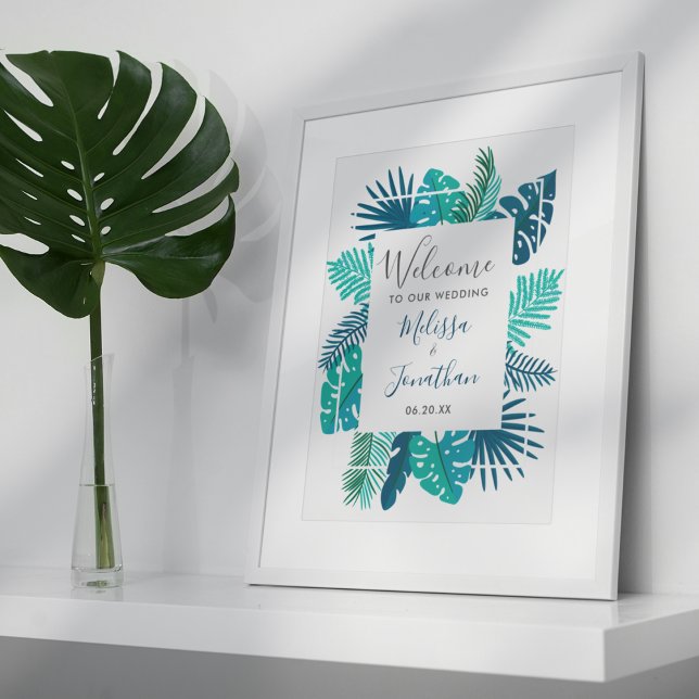 Affiche Île tropicale Bleu Vert Bienvenue à notre Mariage (Créateur téléchargé)
