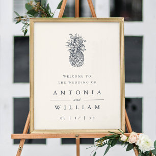 Affiche Île Vintage Ananas Mariage Bienvenue