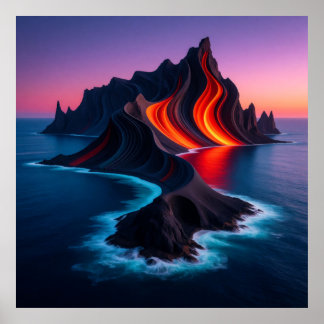 Affiche Île volcanique au crépuscule 🌋