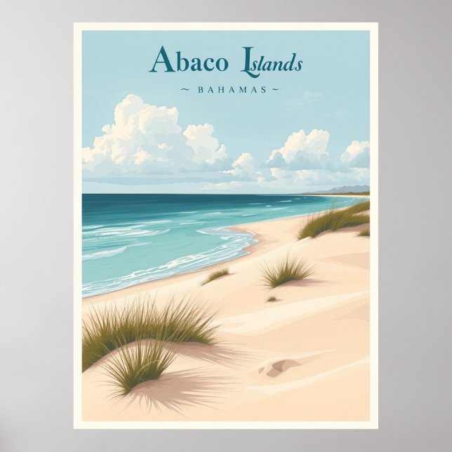 Affiche Îles Abaco, Bahamas – Dunes Côtières Vintage (Devant)