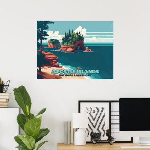 Affiche Iles Apôtres National Lakeshore Wisconsin Rétro