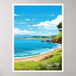 Affiche Îles Bay Nouvelle-Zélande - illustration des voyag