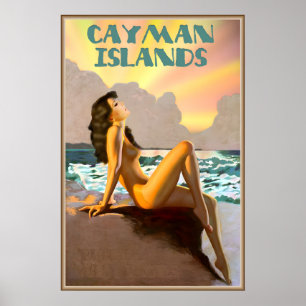 Affiche Îles Caïmans Antilles britanniques Caraïbes Plage