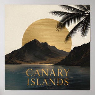 Affiche Îles Canaries Montagnes au coucher de soleil doré