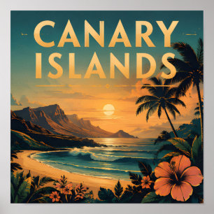 Affiche Îles Canaries Paradis Tropical Plage Coucher de So