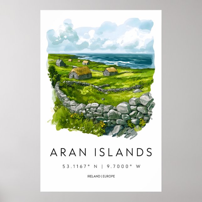 Affiche Îles d'Aran Aquarelle Voyage Parc National (Devant)