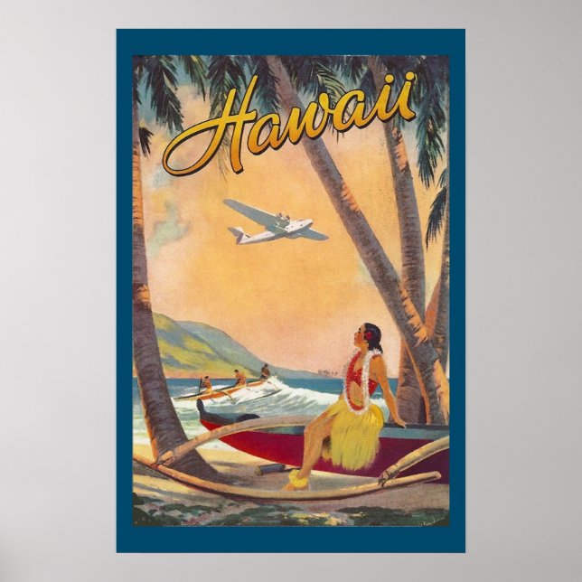 Affiche Iles d'Hawaii vintage Voyage Aloha Pacifique (Devant)