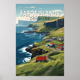 Affiche Îles Féroé Danemark Voyage Art Vintage
