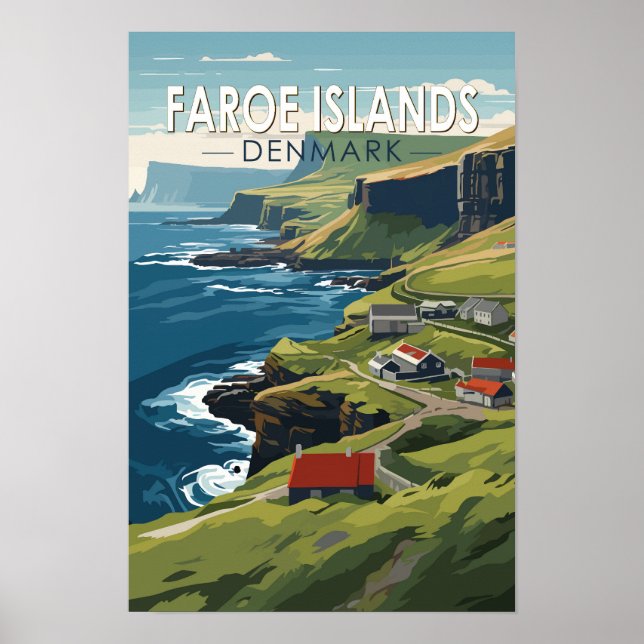 Affiche Îles Féroé Danemark Voyage Art Vintage (Devant)
