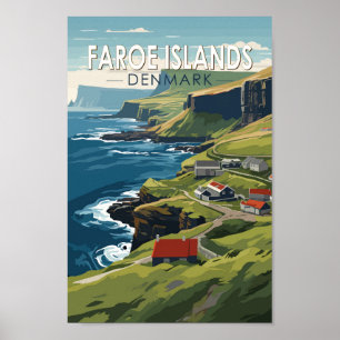 Affiche Îles Féroé Danemark Voyage Art Vintage