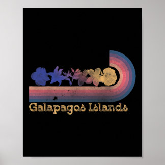 Affiche Îles Galapagos Rétro Fleurs Tropicales Style 80