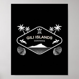 Affiche Îles Gili Indonésie Tortue de mer Palmiers Vacance