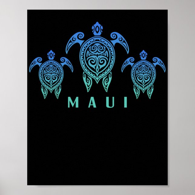 Affiche Îles Hawaïennes Tortue Vintage Souvenir Maui (Devant)