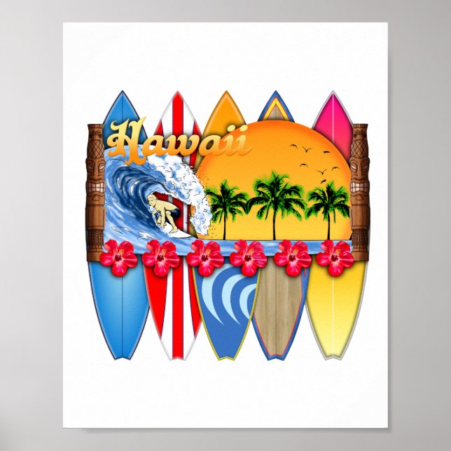 Affiche Iles Hawaiiennes Surf (Devant)