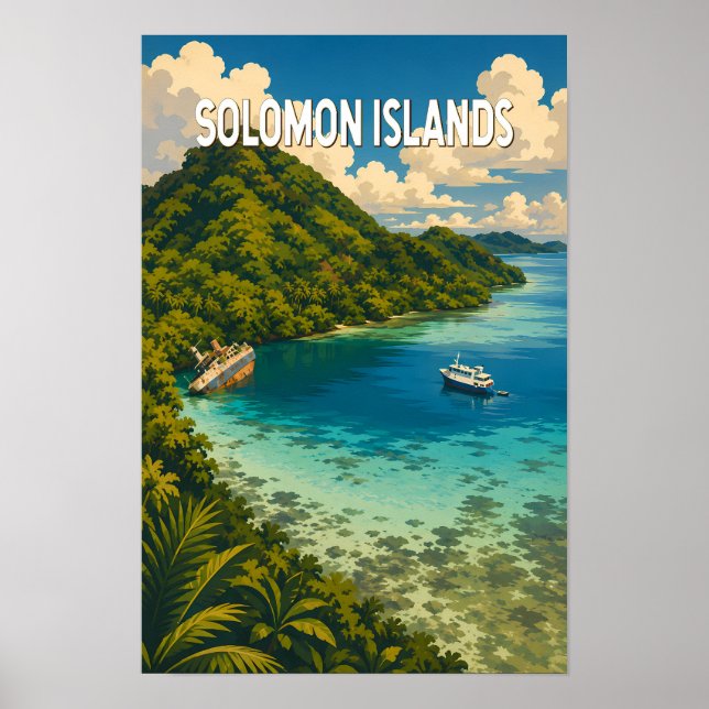 Affiche Îles Salomon Illustration Voyage Art Vintage (Devant)